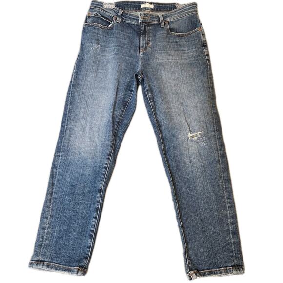 Eileen Fisher Skinny Ankle Crop Jeans Organic Cotton‎ Stretch Distressed Size 4 - Picture 1 of 8